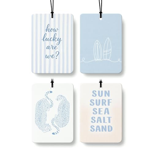 FISWAFY Blue Summer Beach Car Air Freshener 4 Pcs, Funky Preppy Surfboard Cheetah Coastal Hanging Air Freshener for Closet Drawer Books, Girly Beachy Car Accessories Mirror Decor for Women | Amazon (US)