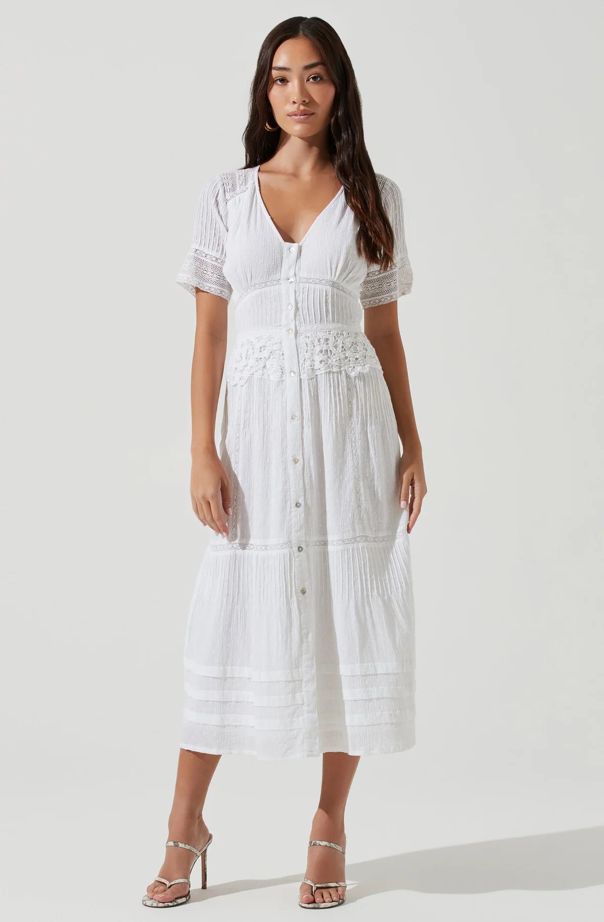 Honeymoon Lace Short Sleeve Midi Dress | ASTR The Label (US)
