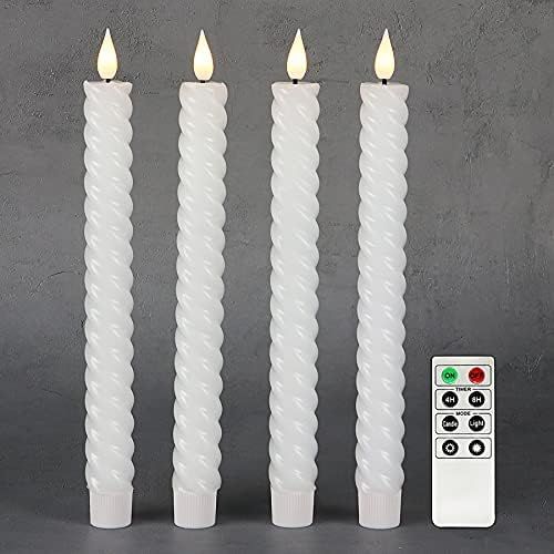 10" White Flameless Twist Taper Candles with Timer, Battery Operated Spiral Taper Candles, Warm Whit | Amazon (US)