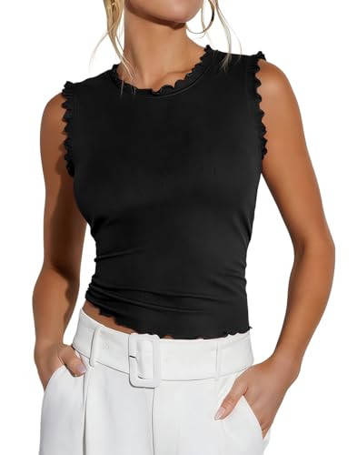 EZBELLE Women's Summer Tank Tops Ribbed Knit Ruffle Shirts Sleeveless Blouse Casual Clothes 2026 | Amazon (US)
