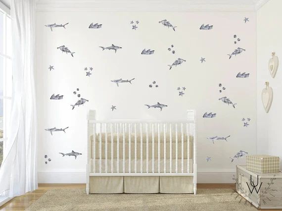 Vinyl Wall Sticker Decal Art - Little Sharks in Grey | Etsy (US)