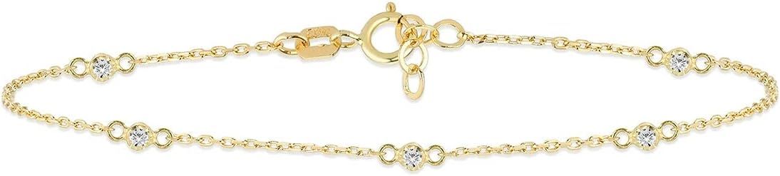 GELIN 14k Solid Gold Diamond Bead Station Adjustable Bracelet for Women | Amazon (US)