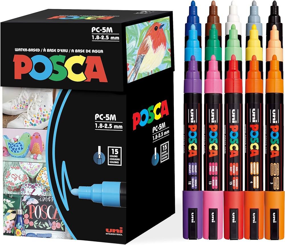 15 Posca Paint Markers, 5M Medium Posca Markers with Reversible Tips, Posca Marker Set of Acrylic... | Amazon (US)