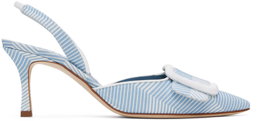 Blue & White Mayslibi Heels | SSENSE