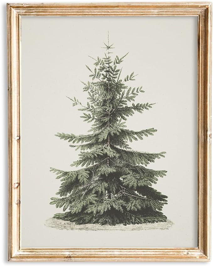 JarThenaAMCS Christmas Canvas Wall Art Print Vintage Xmas Pine Tree Art Poster Winter Tree Rustic... | Amazon (US)