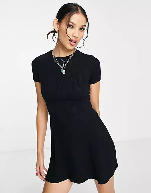 Pull&Bear short sleeve mini dress in black | ASOS (Global)