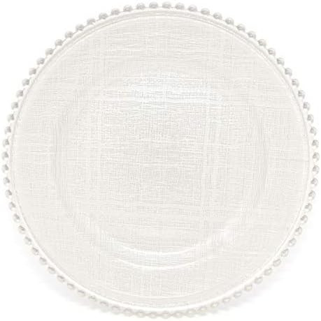 Cross-stitch Pattern Glass Charger 12.6 Inch Dinner Plate With Beaded Rim - Set of 4 - White | Amazon (US)