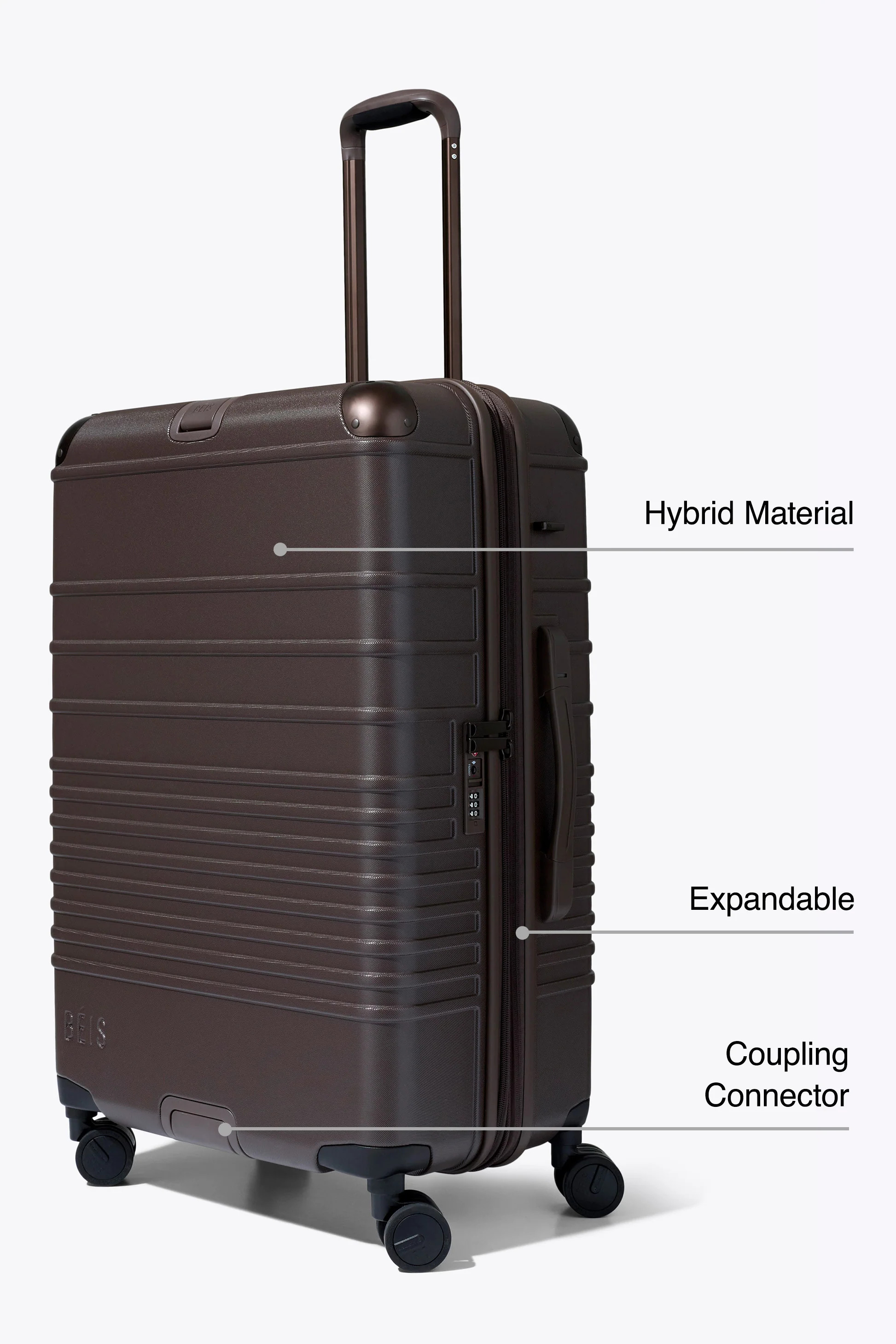 BÉIS ‘The Hybrid Carry-On Roller’ in Espresso - Brown Hybrid Carry-On Roller Luggage | BEIS