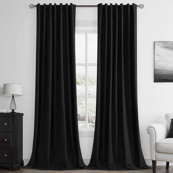 Guken Black Linen Blackout Curtains 96 Inch Length 2 Panels Set for Living Room Bedroom Back Tab ... | Amazon (US)