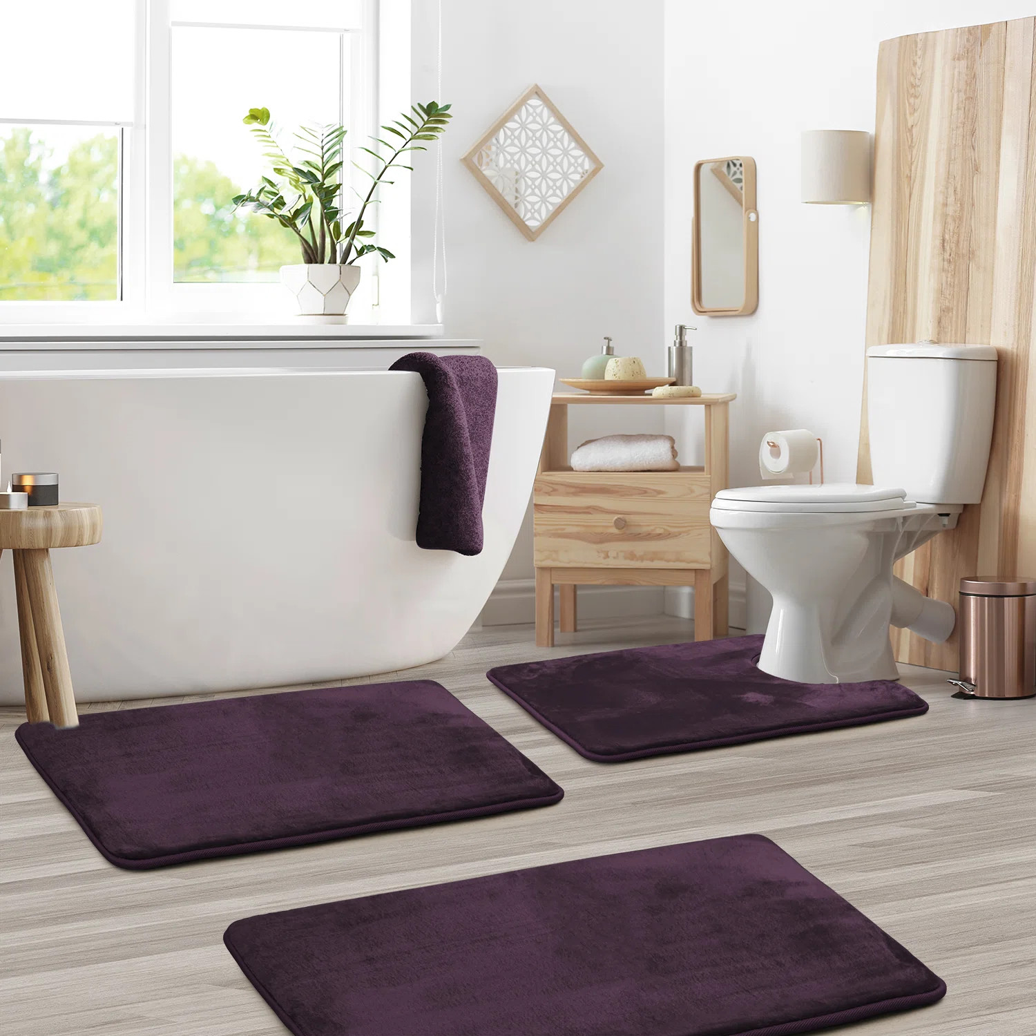 Aighan 3 Piece Ultra Soft and Absorbent Memory Foam Bath Rug Set with Non-Slip Backing | Wayfair North America