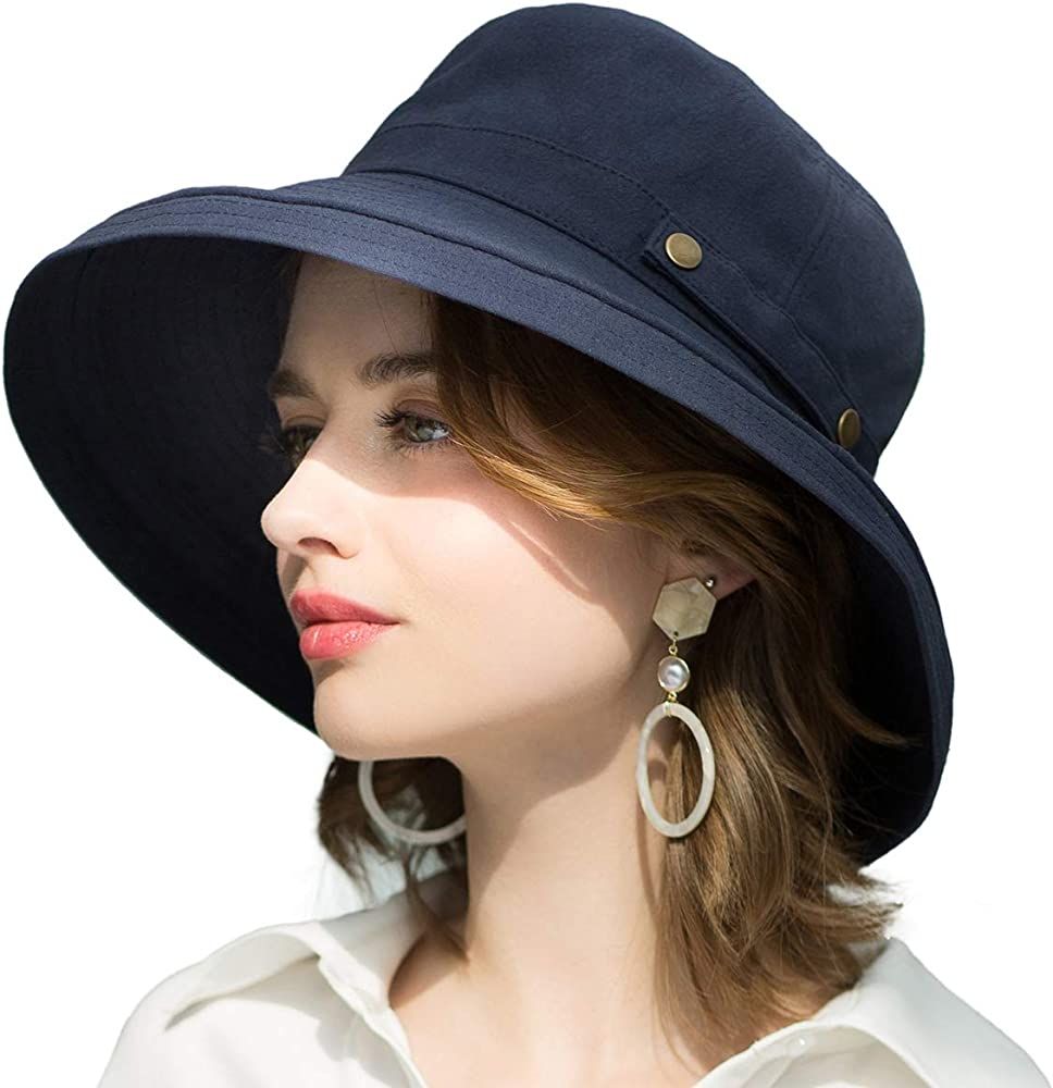 Somaler Womens Cotton Wide Brim Sun Hats UPF50+ UV Packable Beach Hat Summer Bucket Cap for Trave... | Amazon (US)