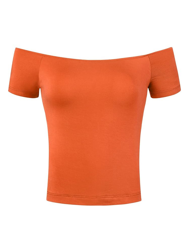 Allegra K Women's Off Shoulder Top Short Sleeve Solid Basic Slim Fit Tees | Amazon (US)