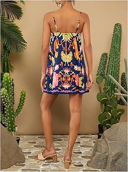 Floerns Women's Tropical Sleeveless Cami Dress Loose Holiday A Line Mini Dresses | Amazon (US)