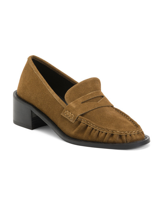 Suede Ruched Heeled Loafers | TJ Maxx
