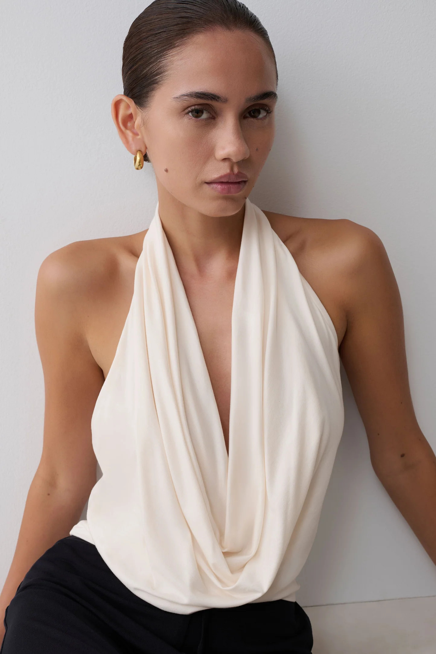 Cowl Front Modal Top - Ivory | MESHKI US
