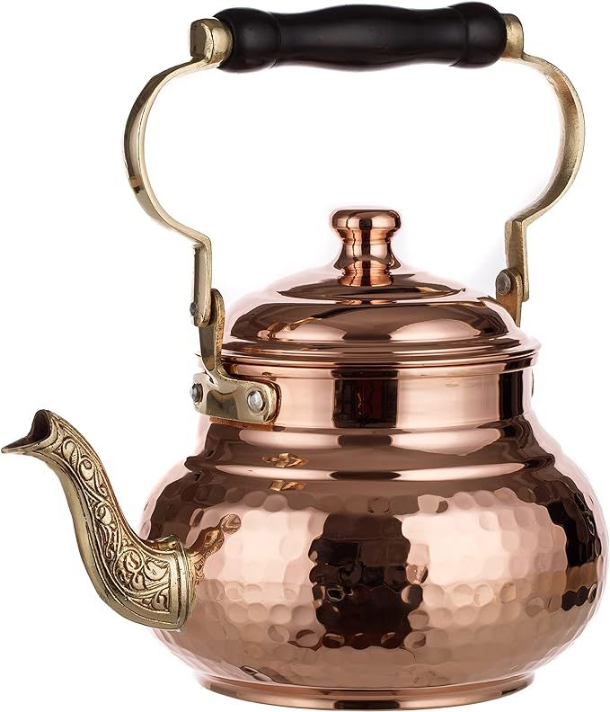 DEMMEX 1mm Thick Hammered Copper Tea Pot Kettle Stovetop Teapot, 1.6-Quart | Amazon (US)