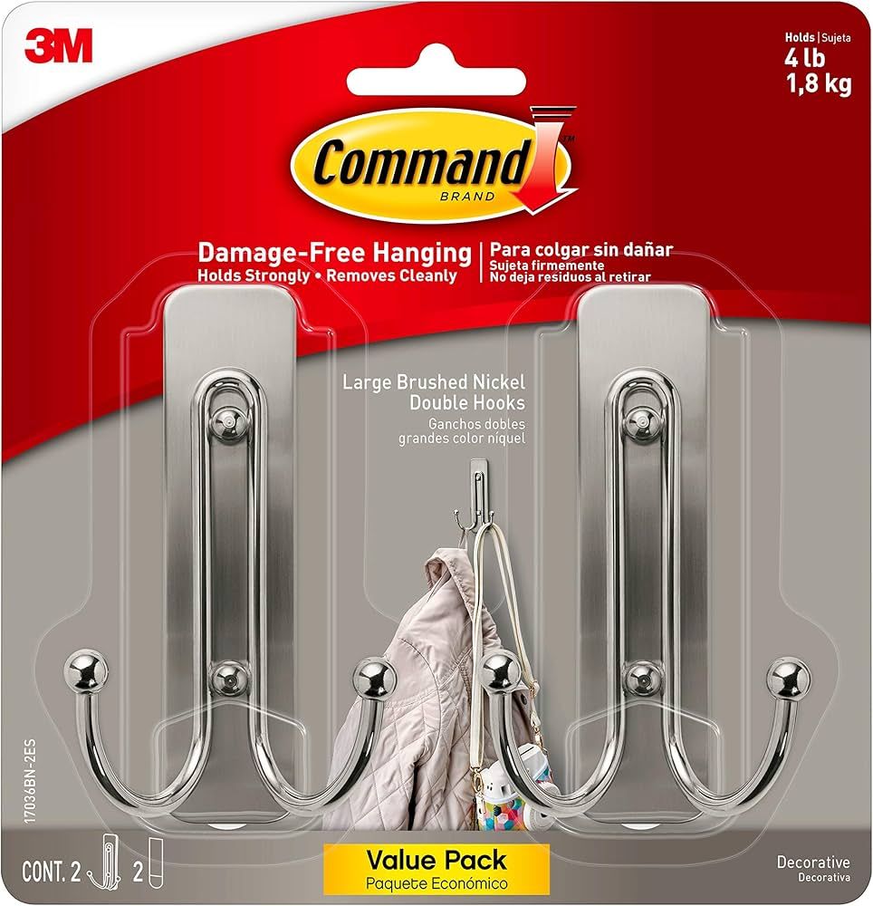 Command Large Wall Hooks, Damage Free Hanging Wall Hooks with Adhesive Strips, No Tools Double Wa... | Amazon (US)