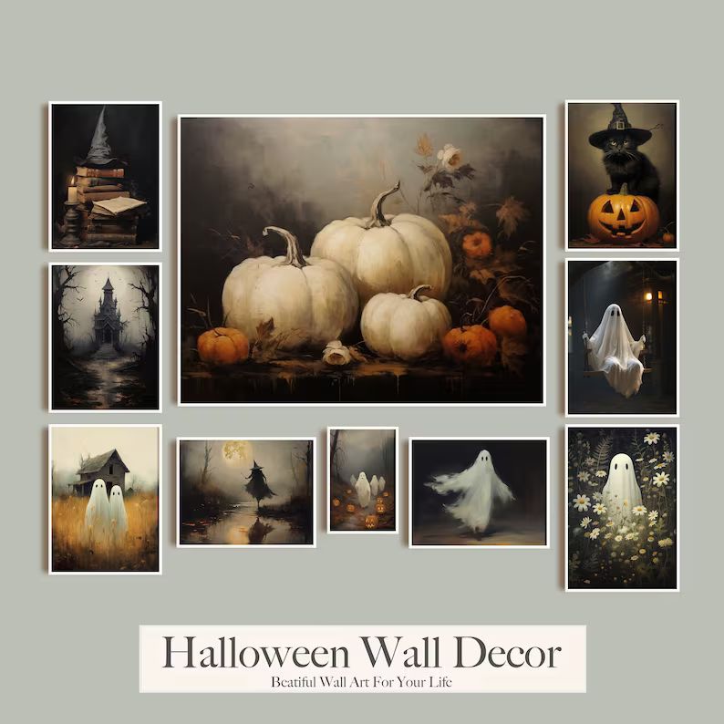 Ghosts Art Print, Halloween Art Print, Halloween Decor, Cute Ghosts in Field, Spooky Vintage Hall... | Etsy (US)