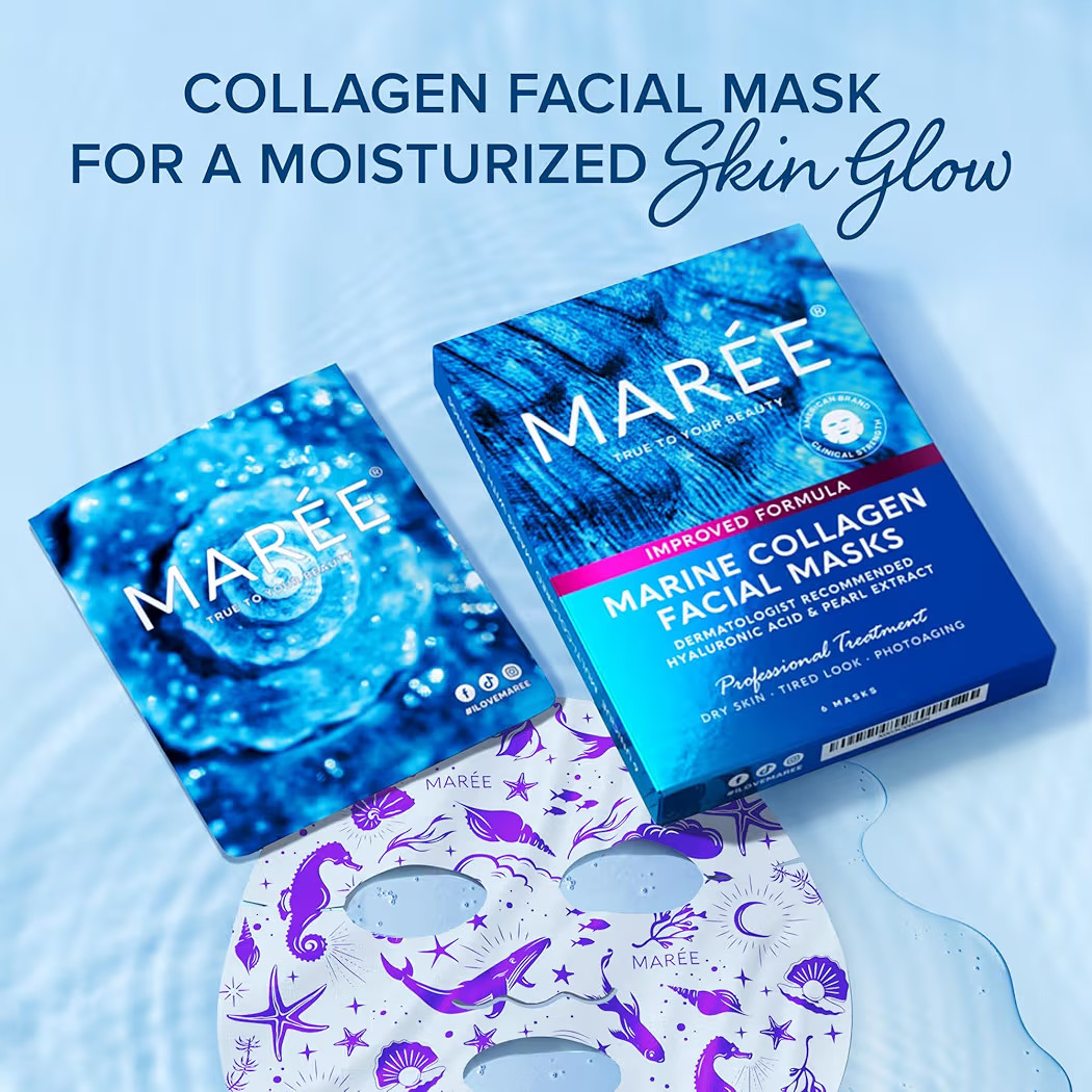 MAREE Collagen Facial Mask with Hyaluronic Acid — Sheet Face Mask Skincare — Centella Asiatic... | Amazon (US)