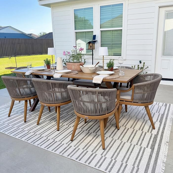 PURPLE LEAF 9 Pieces Outdoor Dining Set All Weather Wicker Patio Dining Set with Rectangular Alum... | Amazon (US)