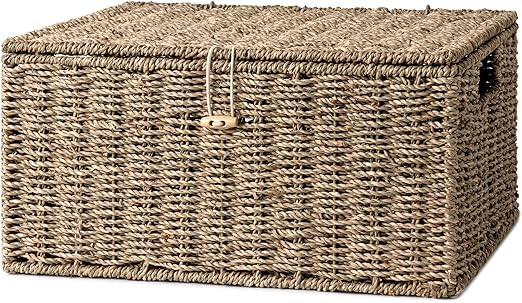 StorageWorks Seagrass Wicker Baskets for Organizing, Large Wicker Basket with Lid, Decorative Bas... | Amazon (US)