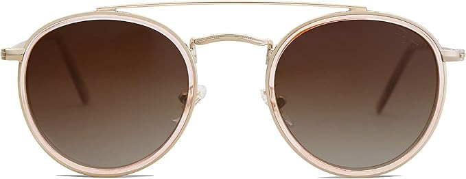 SOJOS Retro Round Polarized Sunglasses UV400 Double Bridge Sun Glasses SUNSET SJ1104 | Amazon (US)