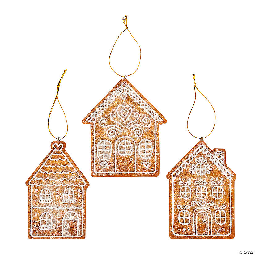 4" Elevated Gingerbread Brown Resin & Glitter Christmas Ornaments - 12 Pc. | Oriental Trading Company