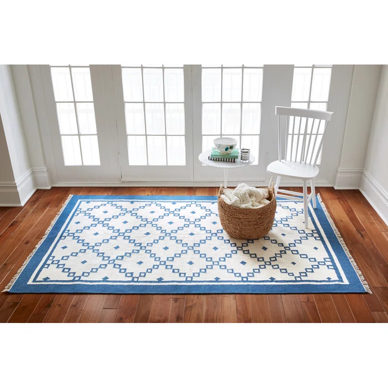 Thompson Handmade Flatweave Wool Navy Rug | Wayfair North America