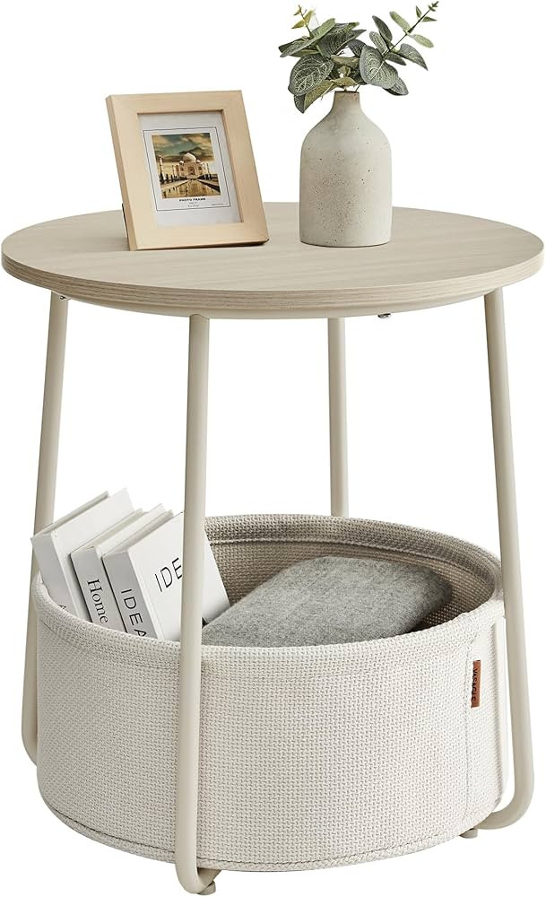 VASAGLE End Table, Small Bedside Table with Fabric Basket, Modern Nightstand, Round Side Table, f... | Amazon (US)
