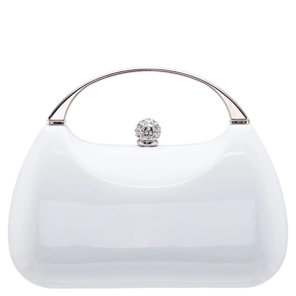 BRANDO-WHITE PATENT MINAUDIERE WITH METAL HANDLE | Nina Shoes