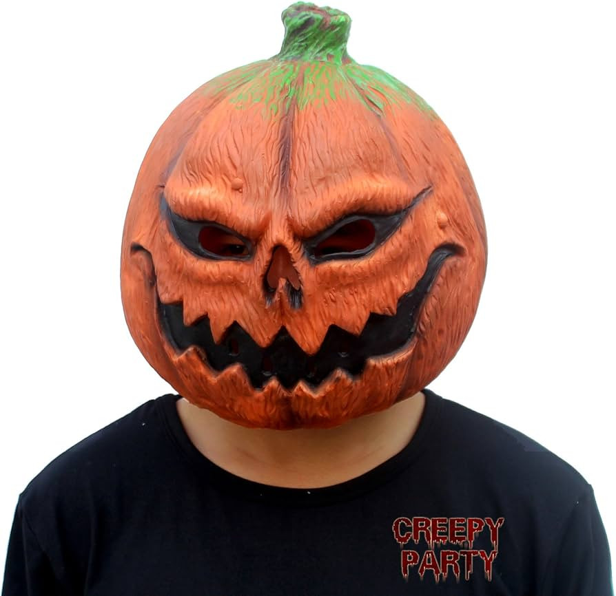 CreepyParty Deluxe Novelty Halloween Costume Party Props Latex Pumpkin Head Mask (Pumpkin) | Amazon (US)