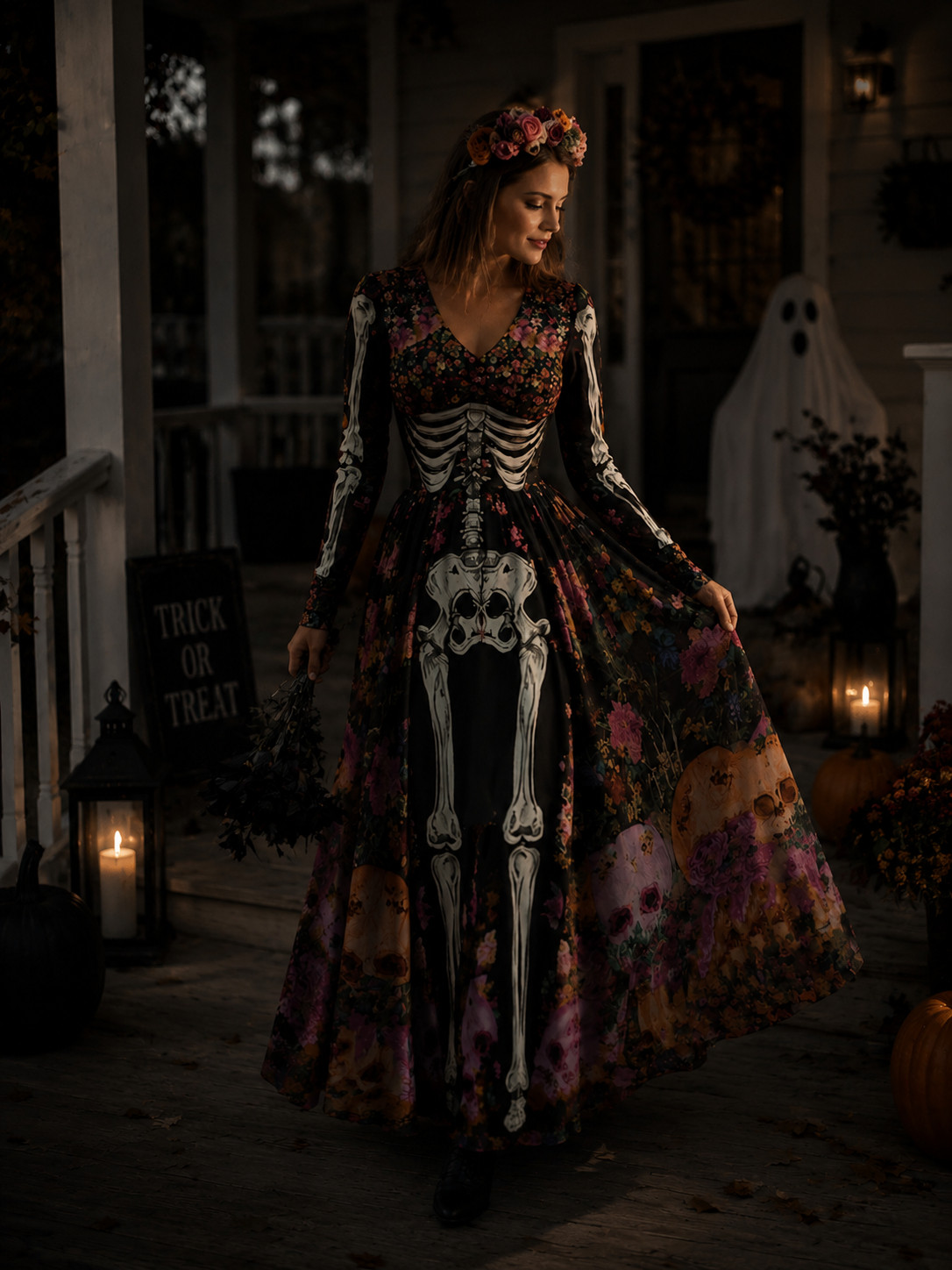 This might be my favorite mix of pretty + spooky 🌸💀 The floral maxi dress with the skeleton print feels so unique for Halloween, especially styled with the flower crown. Love it for a decorated porch, Halloween party, or anyone who wants something festive without wearing a traditional costume.

#SkeletonDress #HalloweenMaxiDress #FloralHalloween #HalloweenOutfit #HalloweenCostumeIdeas #SpookyChic #HalloweenPorch #OctoberStyle #HalloweenFashion #HalloweenInspo 

 #LTKootd #LTKSeasonal #LTKU