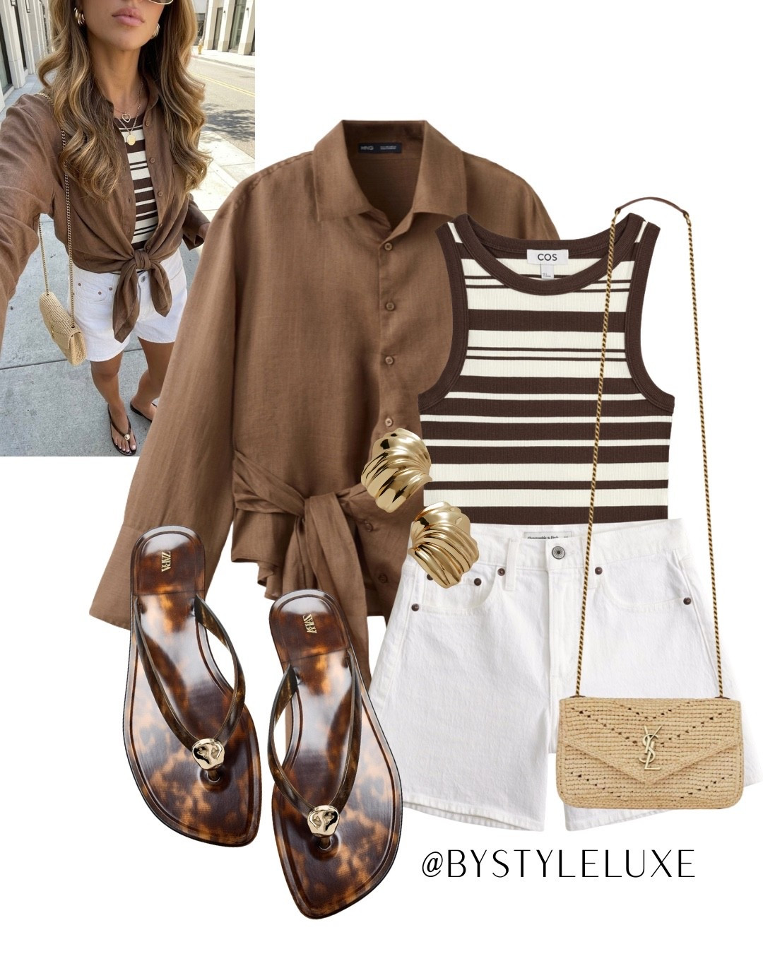 DENIM SHORTS - Styling my fave relaxed fit shorts with high waist from @abercrombie with a lightweight brown tie front shirt over a striped tank 

#shorts #sandals #summeroutfit

#LTKspring #LTKuk #LTKsummer
