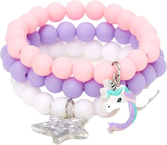 Claire's Club Little Girl Unicorn Matte Beaded Stretch Bracelets - Lilac, 3 Pack | Amazon (US)