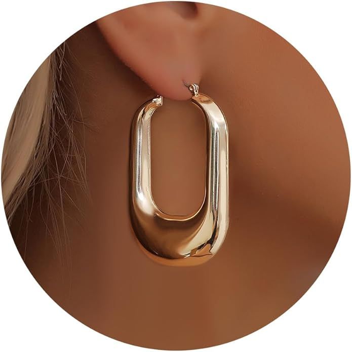 STORUP Gold Hoop Earrings for Women Trendy - 16K Real Gold Plated Teardrop Earrings Hypoallergeni... | Amazon (US)