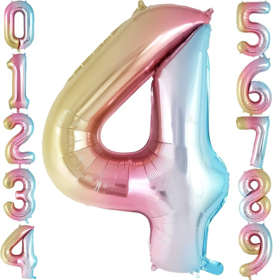 Rainbow Gradient Number 4 Balloon, 40 Inch Big Large Foil Number Balloons, Jumbo Mylar Number 4 B... | Amazon (US)