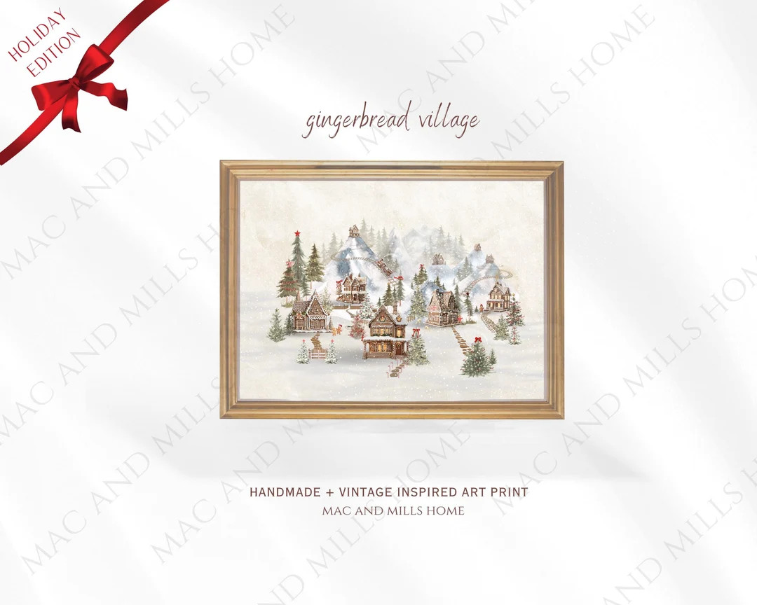 Gingerbread and Christmas Village Digital Art Print | Festive Winter Wonderland Wall Art | Holida... | Etsy (US)