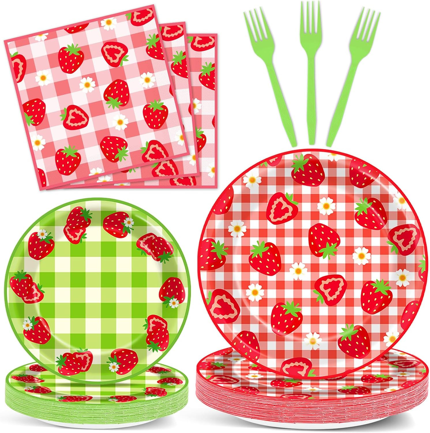 96Pcs Strawberry Party Plates and Napkins Birthday Party Supplies Spring Summer Fruit Paper Desse... | Amazon (US)