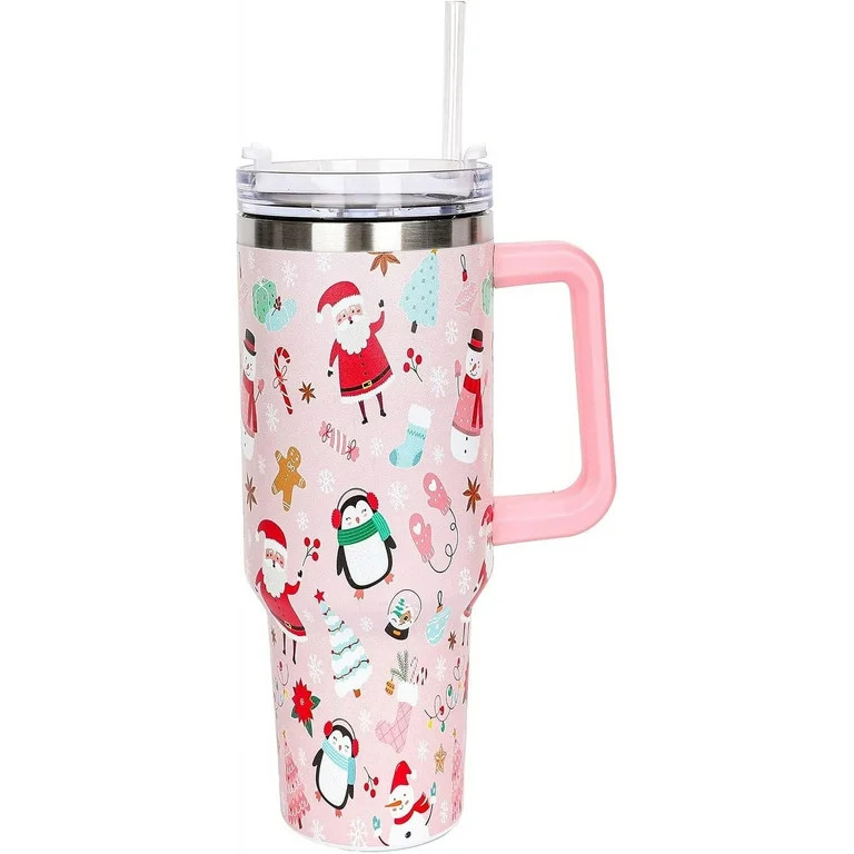 40oz Christmas Tumbler with Handle Straw and Lid Santa Snowman Penguin Travel Coffee Tumbler Cup ... | Walmart (US)