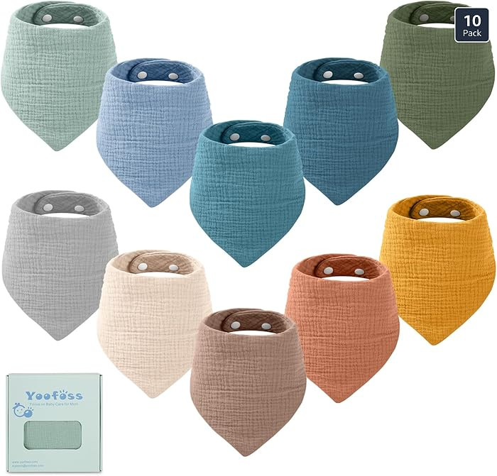 Yoofoss Muslin Baby Bibs 10 Pack 100% Organic Cotton 6-Layer Soft Absorbent Drool Bandana Baby Bi... | Amazon (US)