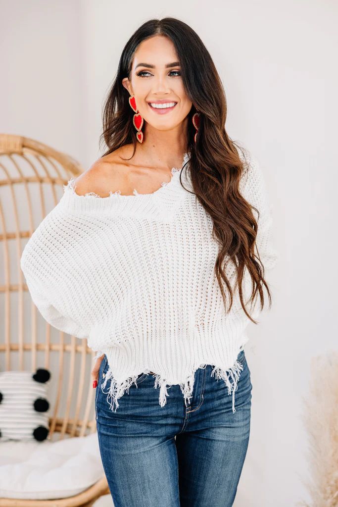 Feeling Brand New Ivory White Distressed Sweater | The Mint Julep Boutique