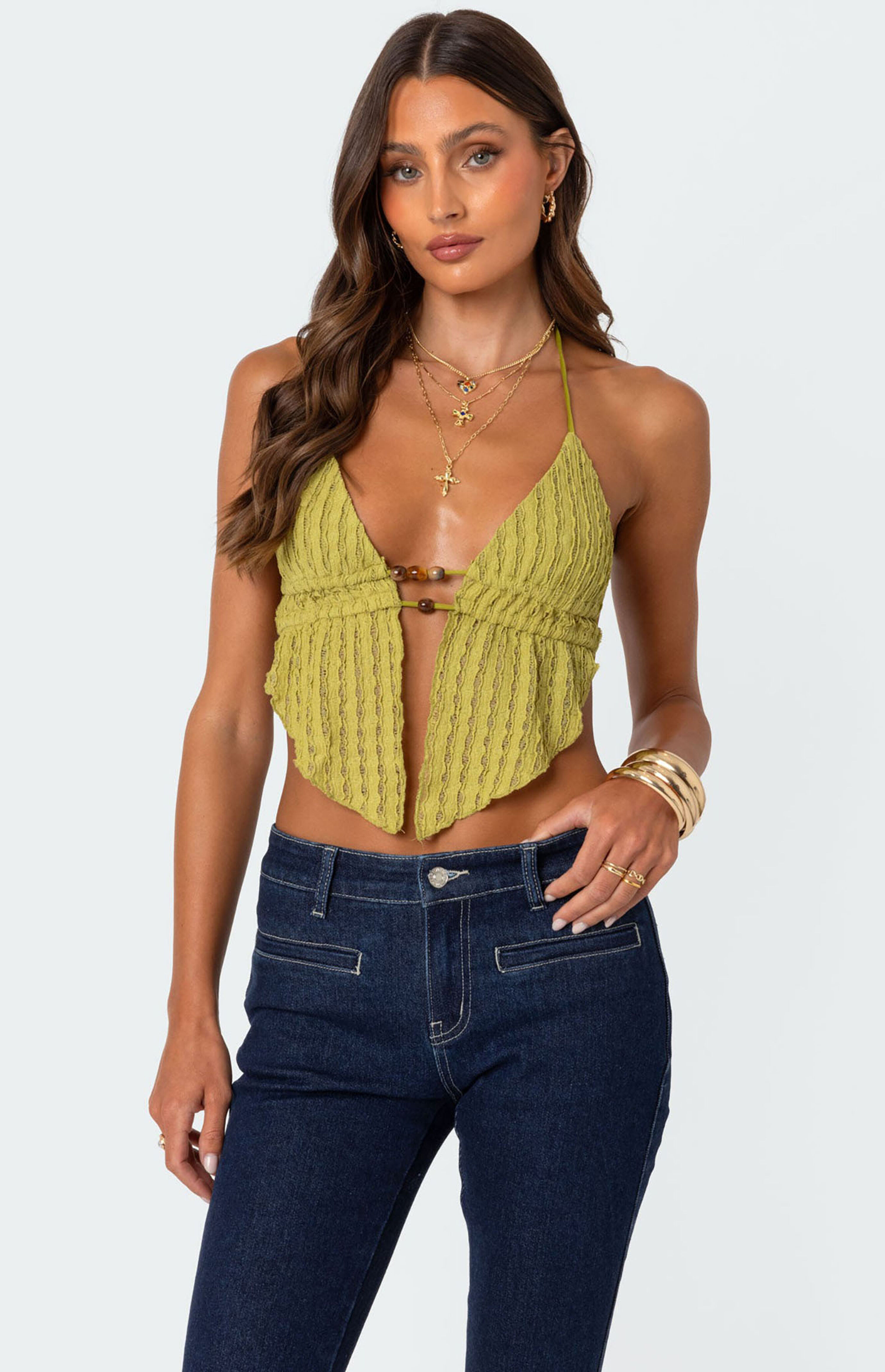 Edikted Anaya Textured Open Back Halter Top | PacSun