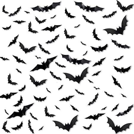 DIYASY Bats Wall Decor,120 Pcs 3D Bat Halloween Decoration Stickers for Home Decor 4 Size Waterpr... | Amazon (US)