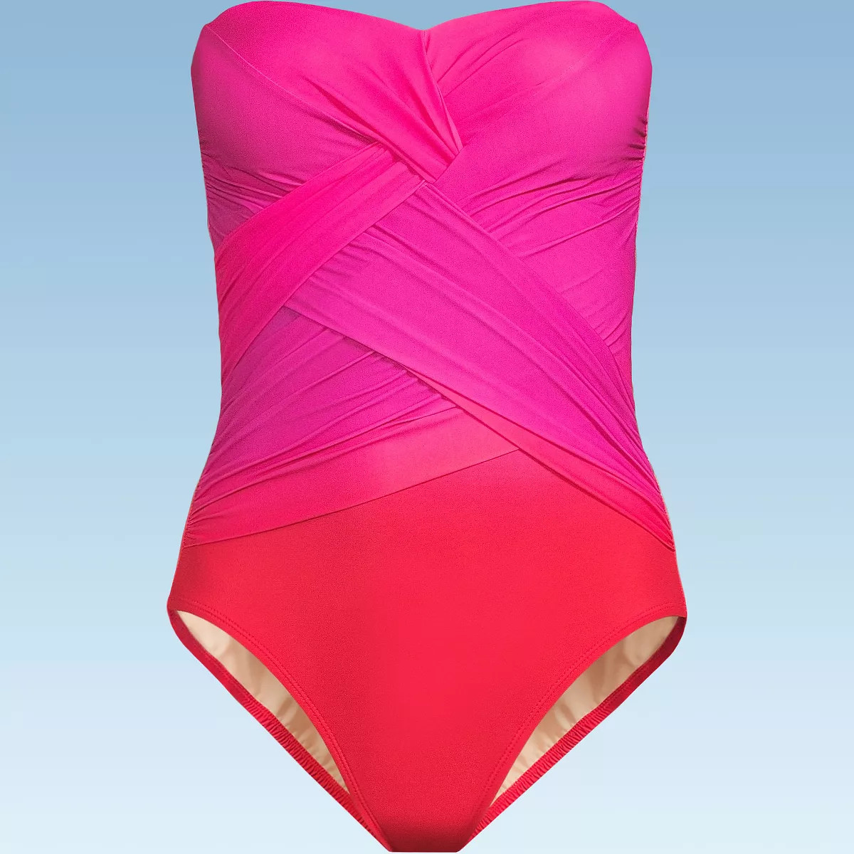 Lands' End Women's Slender Suit Shine Bandeau Tummy Control Chlorine Resistant High Leg One Piece... | Target