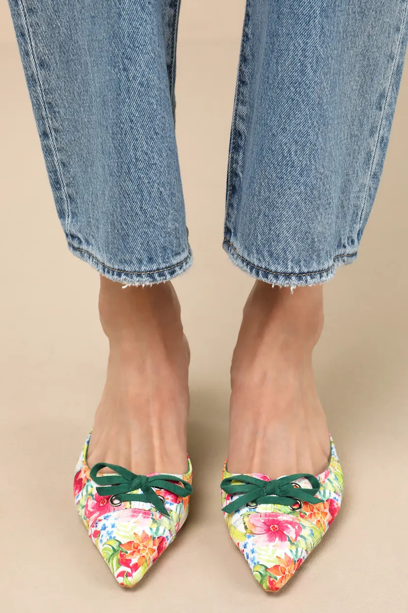 Rosalyne Floral Pointed-Toe Kitten Heel Mule Pumps | Lulus