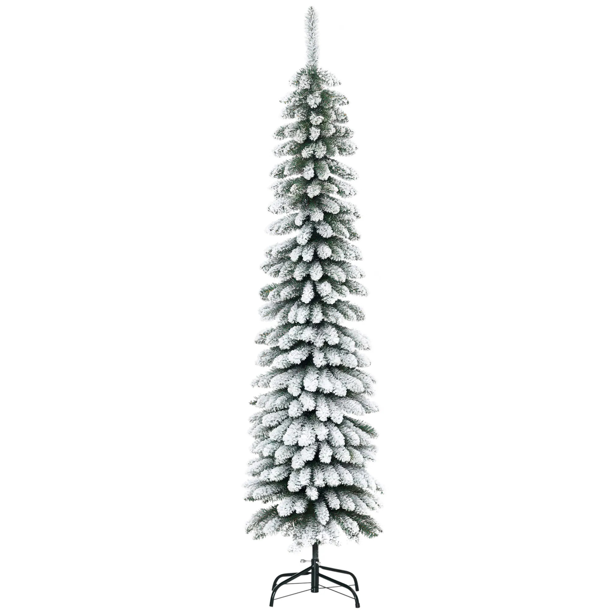 HomCom 6' Tall Unlit Snow Flocked Artificial Christmas Tree Slim Pencil Xmas Tree with Realistic Branches and 395 Tips Green Rubber | 830-528V00GN | Lowe's
