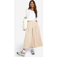Womens Pleated Wide Leg Culotte - Beige - 4 | boohoo (US & Canada)