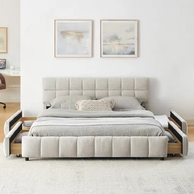 Upholstered Bed ,comfortable upholstered bed frame, Chenille fabric, with headboard and solid bed frame. With drawer for storage.-(88.5''*85.5''*31'') | Wayfair North America
