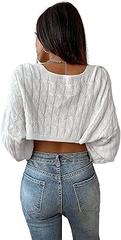 SweatyRocks Women's Long Sleeve Open Front Knit Crop Cardigan Sweater | Amazon (US)