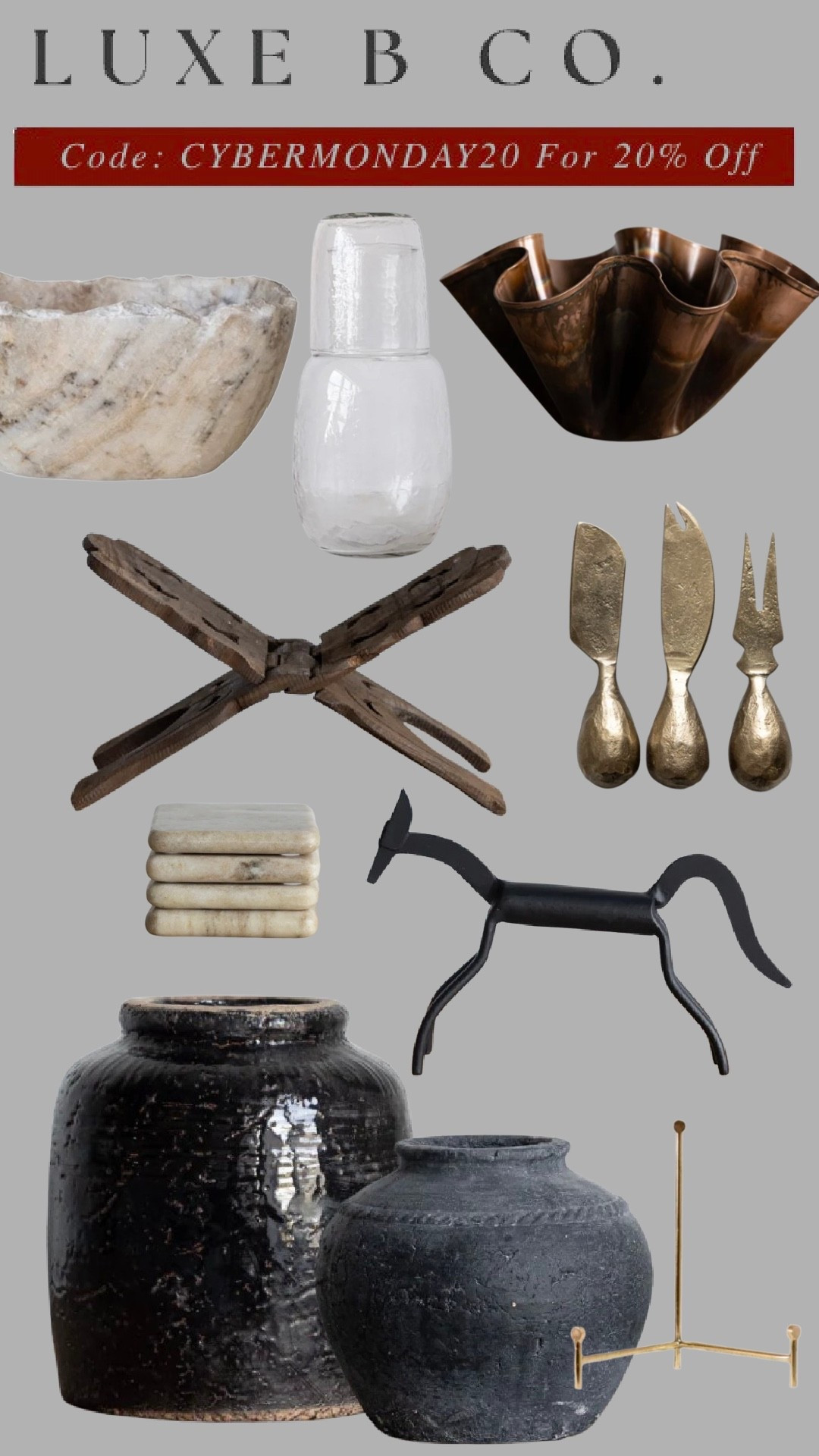 These are the Luxe B Co pieces I always come back to when I want my home to feel elevated and collected.

Texture, aged finishes, and sculptural shapes that instantly make a space feel layered and designer.

Use code CYBERMONDAY20 for 20% off sitewide.

I’ve linked my favorites here so you can shop the exact pieces I’d choose again and again.

#LTKGiftGuide #LTKHome #LTKSaleAlert